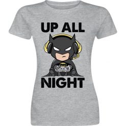 Batman Up All Night Gaming Koszulka damska odcienie szarego. Szare koszulki damskie marki Batman, l, z motywem z bajki, bez kołnierzyka. Za 74,90 zł.