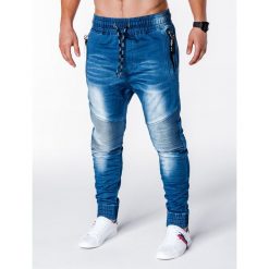 Joggery męskie: SPODNIE MĘSKIE JEANSOWE JOGGERY P649 – NIEBIESKIE