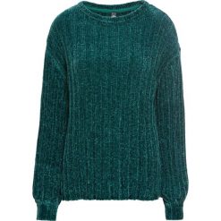 Sweter z szenilii bonprix niebieskozielony morski. Niebieskie swetry damskie bonprix, bez wzorów, bez rękawów, bez kaptura. Za 69,99 zł.