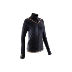Bluza do biegania KIPRUN WARM damska. Czarne bluzy damskie marki KALENJI, bez wzorów, z elastanu, bez rękawów, bez kaptura. W wyprzedaży za 99,99 zł.