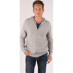 Kaszmirowy kardigan w kolorze szarym. Szare swetry rozpinane męskie marki Just Cashmere, m, z kaszmiru, z kapturem. W wyprzedaży za 434,95 zł.