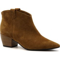 Rude welurowe botki na niskim obcasie 110S. Pomarańczowe botki damskie Neścior, ze skóry, eleganckie, na niskim obcasie, na obcasie, na zamek. W wyprzedaży za 259,00 zł.