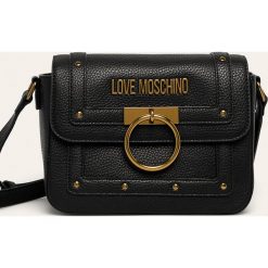 Love Moschino - Torebka. Czarne listonoszki damskie Love Moschino, w paski, ze skóry ekologicznej, na ramię, małe, z aplikacjami. Za 779,90 zł.