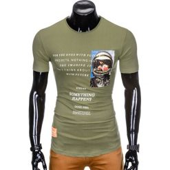 T-SHIRT MĘSKI Z NADRUKIEM S929 - KHAKI. Brązowe t-shirty męskie z nadrukiem marki Ombre Clothing, m. Za 29,00 zł.