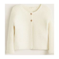 Mango Kids - Kardigan dziecięcy Bobi 62-80 cm. Białe swetry dziewczęce Mango Kids, bez wzorów, z bawełny, bez kołnierzyka, z krótkim rękawem, krótkie, bez kaptura. W wyprzedaży za 39,90 zł.