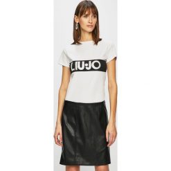 Liu Jo - Top. Białe bluzki damskie Liu Jo, s, z nadrukiem, z elastanu, casualowe, z okrągłym kołnierzem, z krótkim rękawem. Za 269,90 zł.