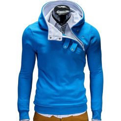 Bluzy męskie: BLUZA MĘSKA Z KAPTUREM PACO – TURKUSOWO/BIAŁA