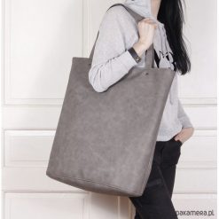 Shopper bag damskie: Mega shopper torba szara zamek