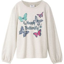 Bluza dresowa bonprix naturalny melanż z nadrukiem. Białe bluzy dziewczęce bonprix, z nadrukiem, z bawełny, bez rękawów, bez kaptura. Za 44,99 zł.