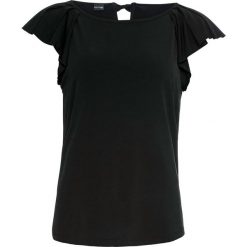 Shirt z falbanami w rękawach bonprix czarny. Czarne koszulki damskie bonprix, w paski, bez kołnierzyka, bez rękawów. Za 64,99 zł.