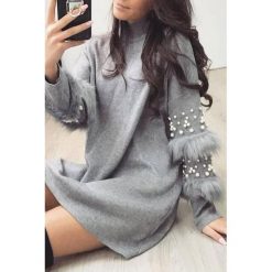 Tunika EFREN GREY. Szare tuniki damskie IVET, m, z aplikacjami, z puchu, bez kołnierzyka, bez rękawów. W wyprzedaży za 29,00 zł.