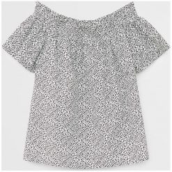 Mango Kids - Bluzka dziecięca Jane 122-164 cm. Czarne bluzki dziewczęce Mango Kids, bez wzorów, z bawełny, bez kołnierzyka, z krótkim rękawem, krótkie, bez kaptura. Za 69,90 zł.