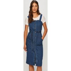 Vero Moda - Sukienka jeansowa. Niebieskie sukienki damskie Vero Moda, na co dzień, s, bez wzorów, z elastanu, casualowe, z dekoltem karo, bez rękawów, mini, proste. Za 169,90 zł.