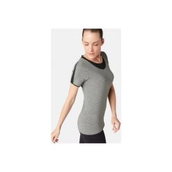 Koszulka krótki rękaw Gym & Pilates 520 z tiulem damska szara. Szare koszulki damskie DOMYOS, m, bez wzorów, z elastanu, bez kołnierzyka. Za 54,99 zł.