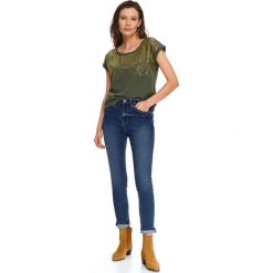 Spodnie długie damskie skinny. Niebieskie spodnie damskie Top Secret, na wiosnę, bez wzorów, z jeansu. W wyprzedaży za 49,99 zł.