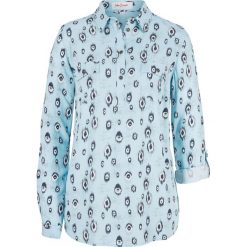 Bluzka tunikowa z nadrukiem bonprix niebieski mglisty z nadrukiem. Niebieskie bluzki damskie bonprix, z nadrukiem, bez kołnierzyka, bez rękawów. Za 74,99 zł.