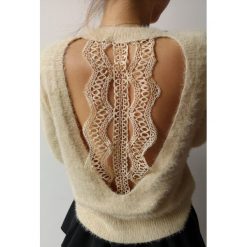 SWETER DEMI BEIGE. Brązowe swetry damskie w koronkowe wzory, z koronki. Za 89,90 zł.