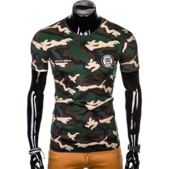 T-SHIRT MĘSKI Z NADRUKIEM S1010 - BRĄZOWY/MORO. Brązowe t-shirty męskie z nadrukiem Ombre Clothing, m. Za 35,00 zł.