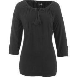 Bluzka z dekoltem carmen, rękawy 3/4 bonprix czarny. Czarne bluzki asymetryczne bonprix, z kołnierzem typu carmen. Za 59,99 zł.