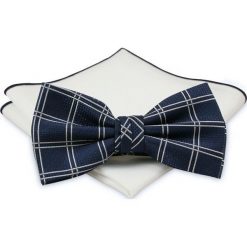 Mucha z poszetką - Chattier, Męska - Granat, Duża Krata MUCH0382. Niebieskie muszki męskie Chattier, na imprezę, w paski, eleganckie. Za 44,00 zł.