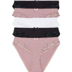 Figi (5 par) bonprix czarny + różowobrązowy + biały. Czarne majtki damskie bonprix, bez wzorów, z koronki. Za 59,95 zł.
