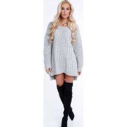 Jasnoszary sweter oversize 0211. Szare swetry oversize damskie marki Fasardi. Za 89,00 zł.