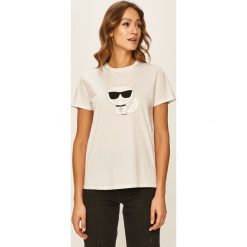 Karl Lagerfeld - T-shirt. Czarne bluzki damskie KARL LAGERFELD, xl, z nadrukiem, z bawełny, z okrągłym kołnierzem, z krótkim rękawem. W wyprzedaży za 279,90 zł.