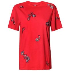 T-shirt w kolorze czerwonym. Czerwone t-shirty damskie Pinko, s, z aplikacjami, z bawełny, z okrągłym kołnierzem. W wyprzedaży za 229,95 zł.