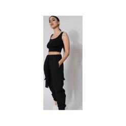 Spodnie typu cargo black. Czarne spodnie damskie Rest_factory, xl, bez wzorów, z satyny, klasyczne, z podwyższonym stanem. Za 219,00 zł.