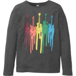 Shirt chłopięcy z długim rękawem bonprix antracytowy melanż. Szare t-shirty chłopięce bonprix, z nadrukiem, z długim rękawem. Za 34,99 zł.