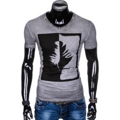T-shirty męskie: T-SHIRT MĘSKI Z NADRUKIEM S895 - GRAFITOWY