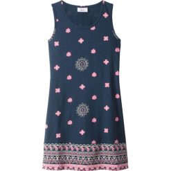 Letnia sukienka dziewczęca bonprix ciemnoniebieski z nadrukiem. Niebieskie sukienki dziewczęce bonprix, na lato, z nadrukiem, bez rękawów. Za 34,99 zł.