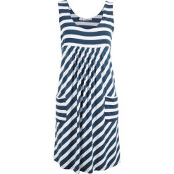 Sukienka ze stretchem w paski bonprix ciemnoniebiesko-biały w paski. Niebieskie sukienki z falbanami bonprix, w paski. Za 74,99 zł.