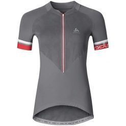 Odlo Koszulka damska Stand-up collar s/s 1/2 zip BREATHE szara r. M (411171). Szare bralety damskie marki Odlo, m. Za 217,08 zł.