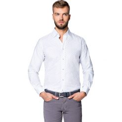 Koszula Biała Mikrowzór Libra. Białe koszule męskie LANCERTO, m, z haftami, z bawełny, eleganckie, z włoskim kołnierzykiem, bez rękawów. Za 299,90 zł.