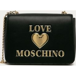 Love Moschino - Torebka. Czarne listonoszki damskie Love Moschino, w paski, ze skóry ekologicznej, na ramię, z aplikacjami. Za 839,90 zł.