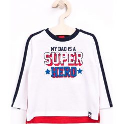 Blukids - Longsleeve dziecięcy 74-98 cm. Białe t-shirty chłopięce Blukids, z nadrukiem, z bawełny, z długim rękawem. W wyprzedaży za 34,90 zł.