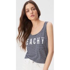 Krótki tank top - Granatowy. Niebieskie topy damskie Sinsay, s, bez wzorów, bez kołnierzyka. Za 19,99 zł.