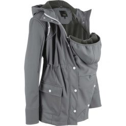 Kurtka softshell ciążowa z wstawką niemowlęcą na nosidełko bonprix dymny szary. Szare kurtki damskie marki bonprix, bez wzorów, z softshellu, moda ciążowa. Za 249,99 zł.