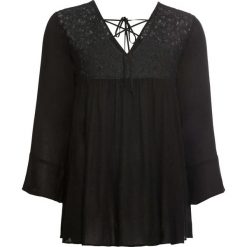 Bluzka z koronkowymi wstawkami bonprix czarny. Czarne koszulki damskie bonprix, bez wzorów, z koronki, boho, z dekoltem w serek, bez rękawów. Za 49,99 zł.