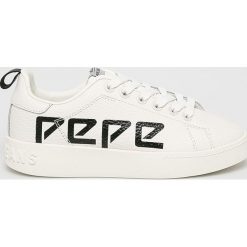 Pepe Jeans - Buty. Białe buty sportowe damskie Pepe Jeans, bez wzorów, z jeansu, sportowe. W wyprzedaży za 199,90 zł.