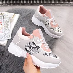 Buty sportowe na grubej podeszwie wężowe szare McKeylor - szary. Szare buty sportowe damskie McKeylor, bez wzorów, sportowe. Za 99,99 zł.