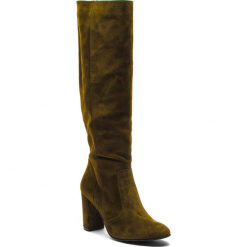 Kozaki NESSI - 18456 Oliwka 192. Zielone buty zimowe damskie Nessi, z materiału, przed kolano, na wysokim obcasie, na obcasie. Za 419,00 zł.