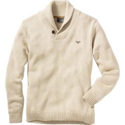 Sweter z szalowym kołnierzem bonprix naturalny melanż. Brązowe swetry męskie bonprix, s, z haftami, ze skóry. Za 44,99 zł.