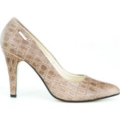 Szpilki z tłoczeniem - skóra naturalna - model 035 - kolor taupe. Czarne czółenka damskie Zapato, na imprezę, bez wzorów, ze skóry, eleganckie, na wysokim obcasie, na obcasie, bez zapięcia. W wyprzedaży za 191,40 zł.