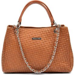 Torebki klasyczne damskie: Skórzana torebka w kolorze koniaku – 33 x 23 x 11 cm