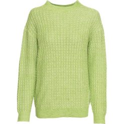 Sweter dzianinowy oversize bonprix jasnozielony. Zielone swetry damskie bonprix, bez wzorów, z dzianiny, bez rękawów, bez kaptura. Za 54,99 zł.