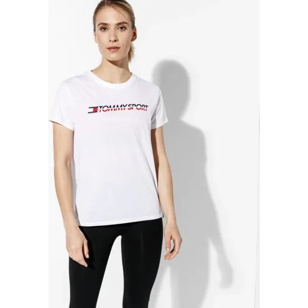 Tommy Sport Koszulka Logo , biały, rozmiar M. Białe bluzki sportowe damskie TOMMY HILFIGER, s, bez wzorów, z bawełny, z okrągłym kołnierzem, bez rękawów, bez kaptura. W wyprzedaży za 139,99 zł.
