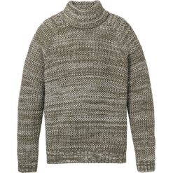 Sweter ze stójką bonprix oliwkowy melanż. Zielone swetry męskie bonprix, s, z aplikacjami, z dzianiny, ze stójką, bez kaptura. Za 99,99 zł.