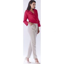 Bluzka A189 różowy. Różowe bluzki damskie Awama, xl, bez wzorów, eleganckie, bez kołnierzyka, z długim rękawem. Za 146,37 zł.
